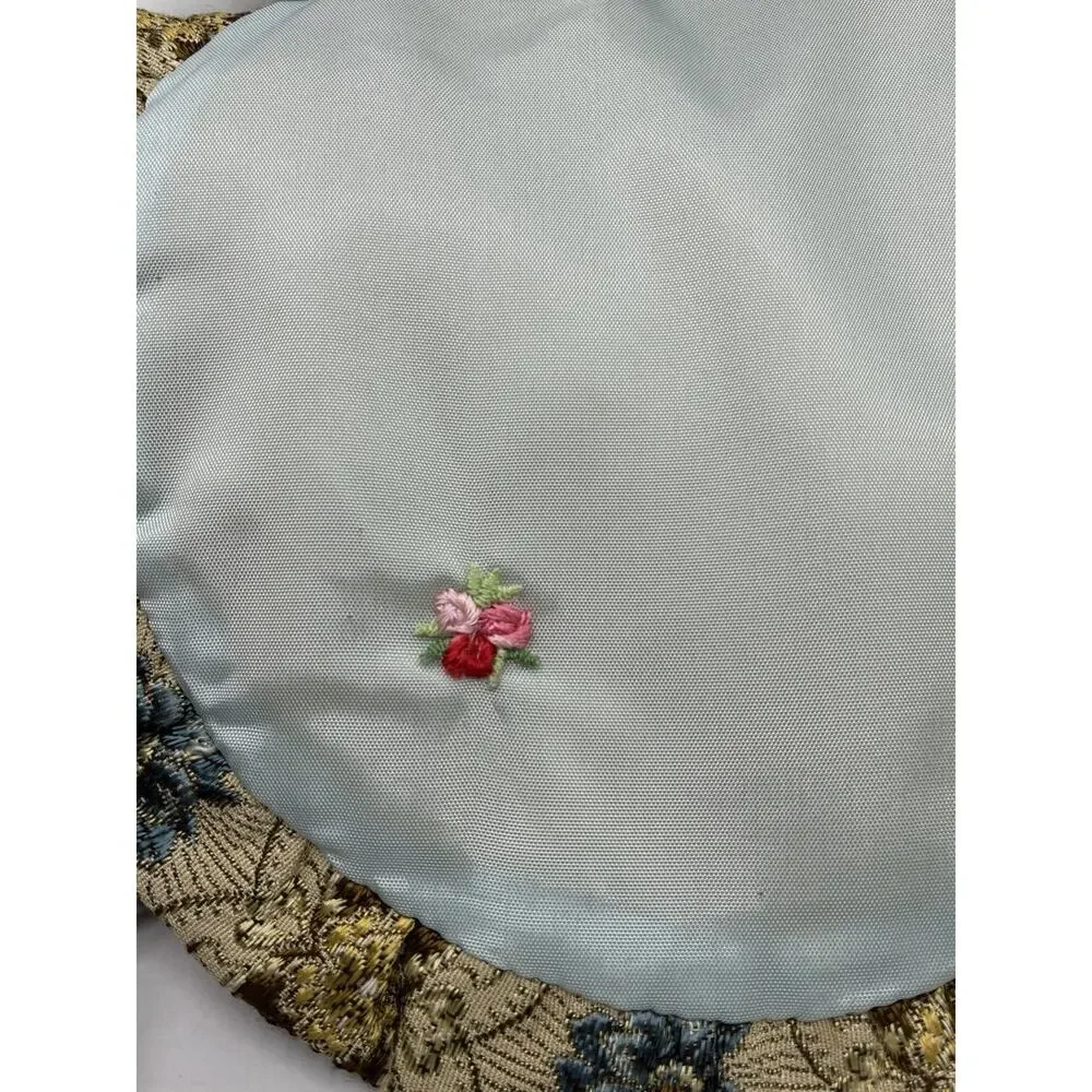 Vintage Tapestry Shoulder Bag Blue Velvet Strap Floral Medallion Boho Purse